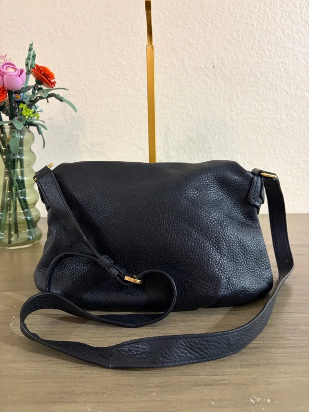 MARC JACOBS Classic Q Natasha Crossbody Shoulder Bag BLACK Pebbled Leather
